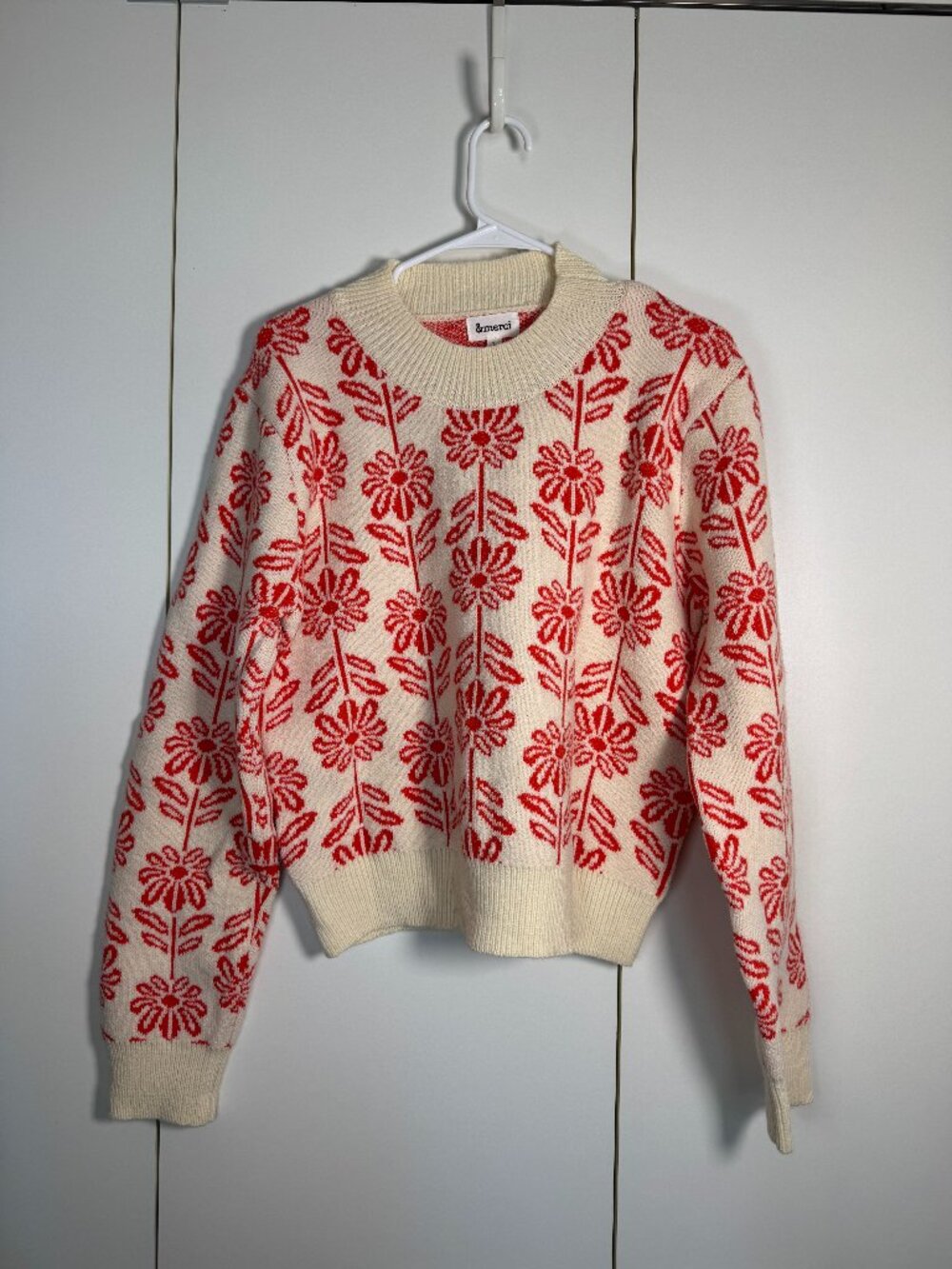 &Merci Cream Red Daisy Floral Knit Sweater
